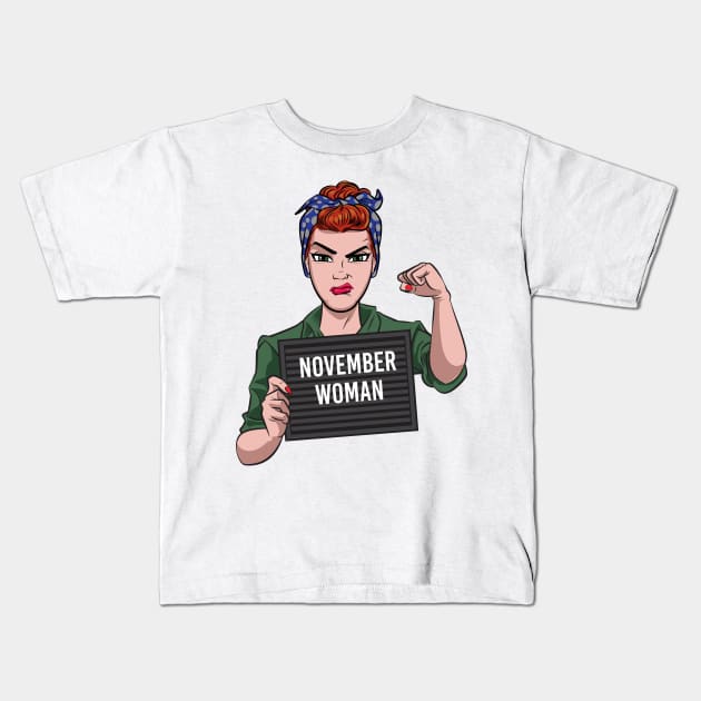 November Woman Kids T-Shirt by Surta Comigo